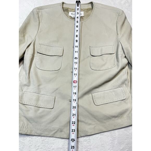 Max Mara Studio Beige Leather Jacket Quiet Luxury Minimalist Sz 10 Made In Italy - Picture 5 of 10